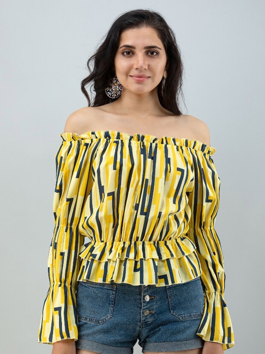 

FLAMBOYANT Print Off-Shoulder Bardot Top, Yellow