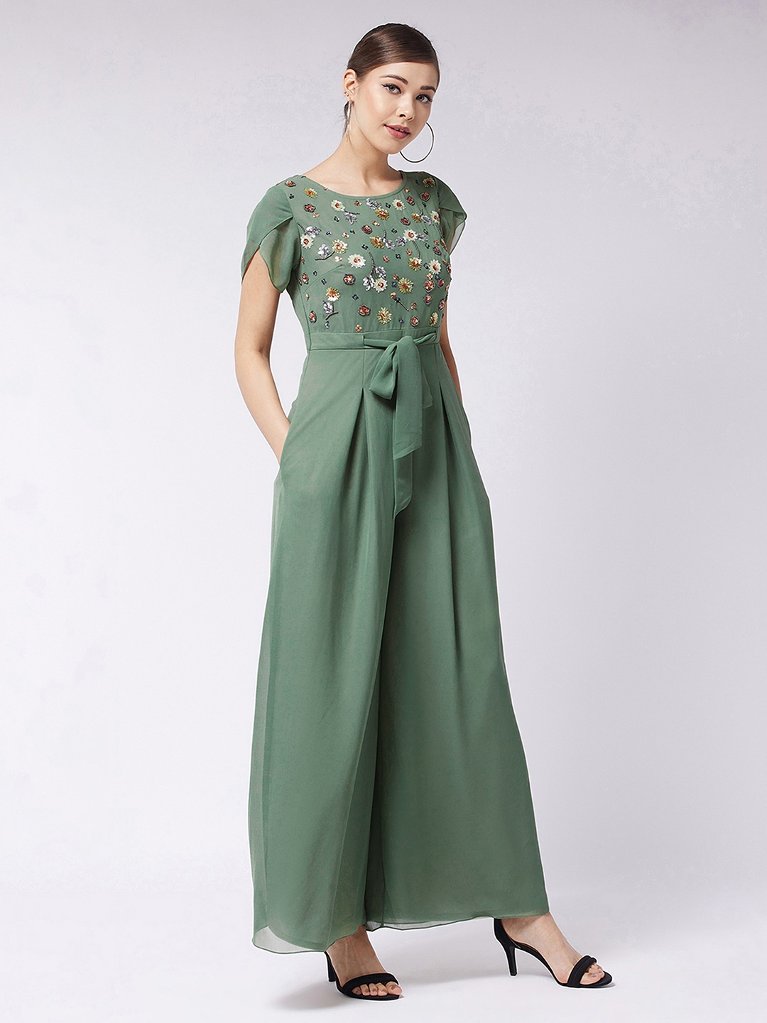 

Miss Chase Basic Jumpsuit With Embroidered, Green