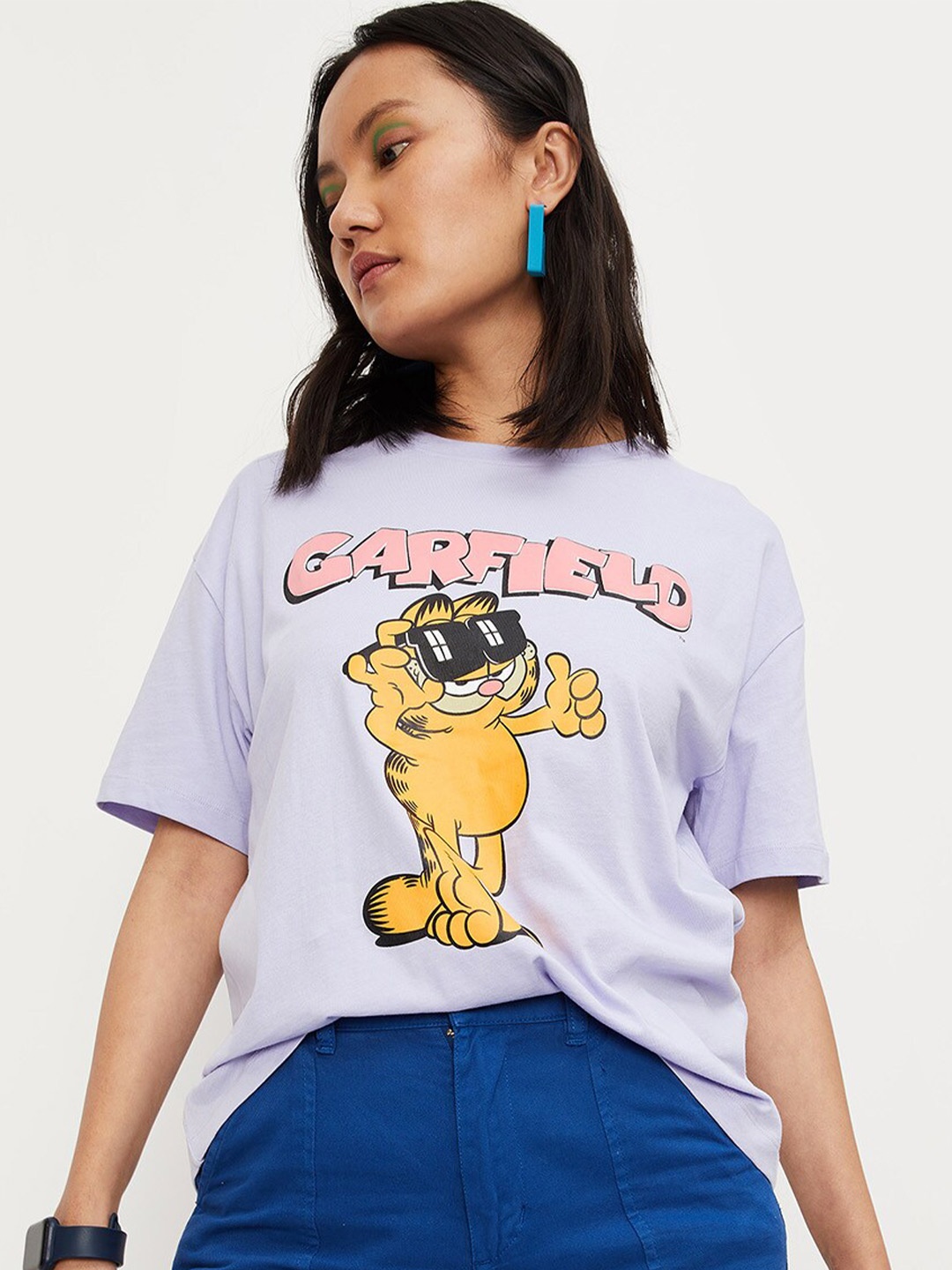 

max Women Garfield Printed Pure Cotton T-shirt, Purple
