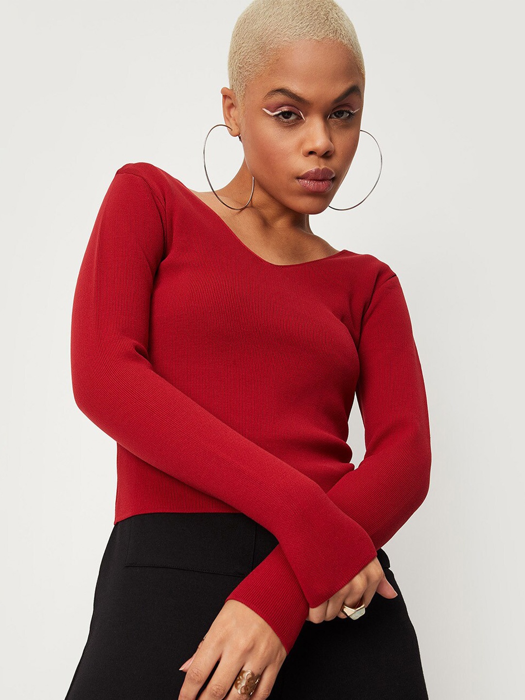 

max Women V-Neck T-shirt, Maroon