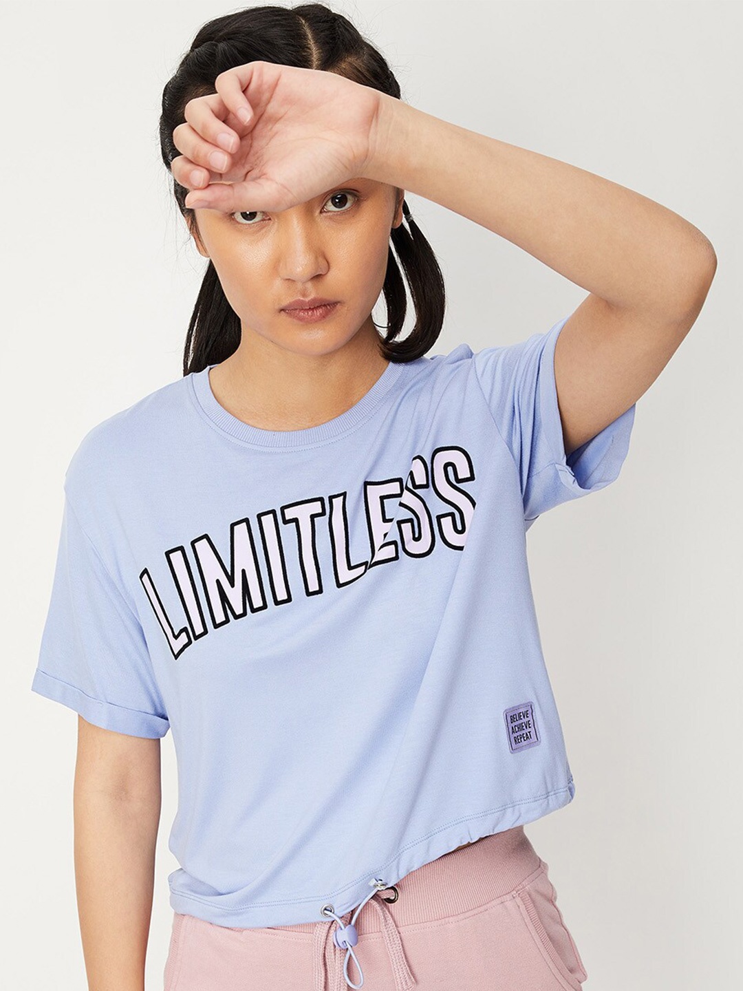 

max Women Typography Printed T-shirt, Blue