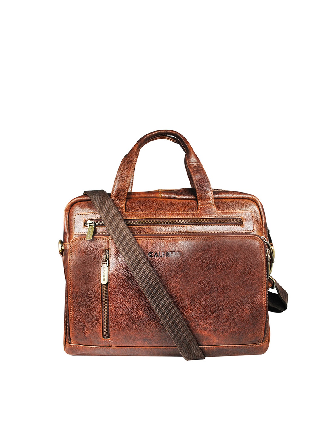 

CALFNERO Men Genuine Leather Messenger Bag, Brown