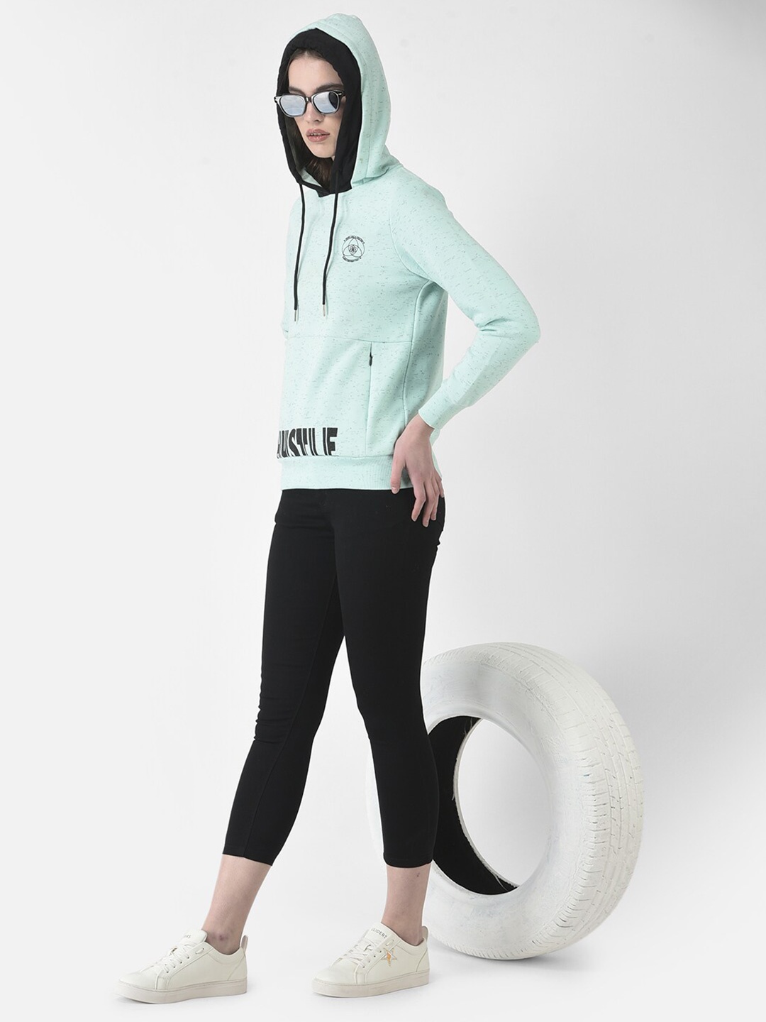 

Crimsoune Club Women Printed Hooded Sweatshirt, Green