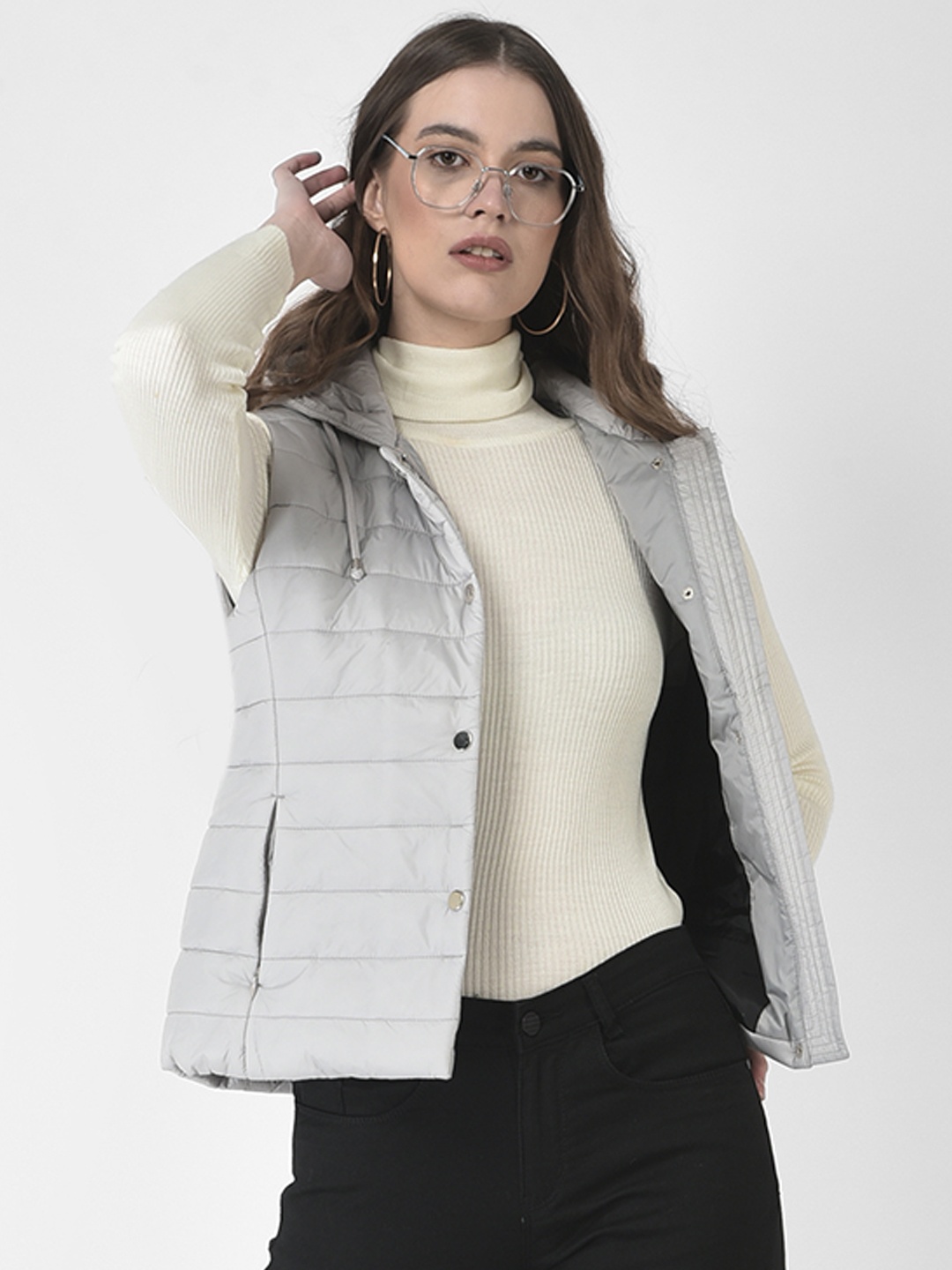 

Crimsoune Club Women Hooded Puffer Jacket, Grey