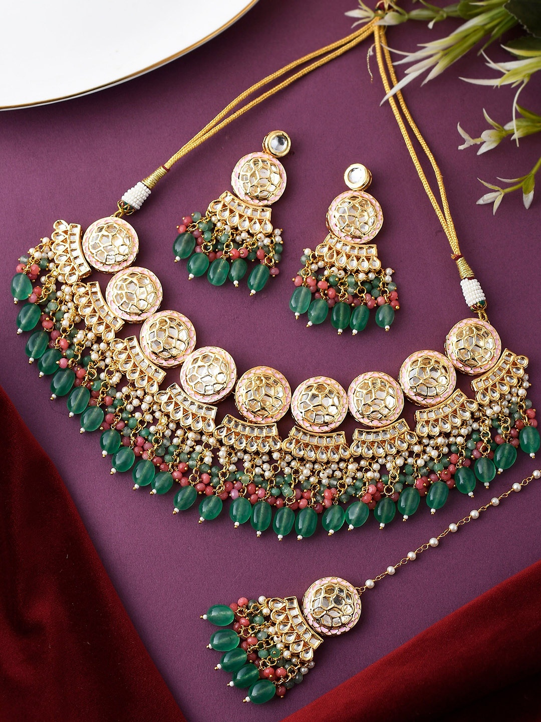 

DASTOOR Gold-Plated Kundan-Studded Designer Jewellery Set