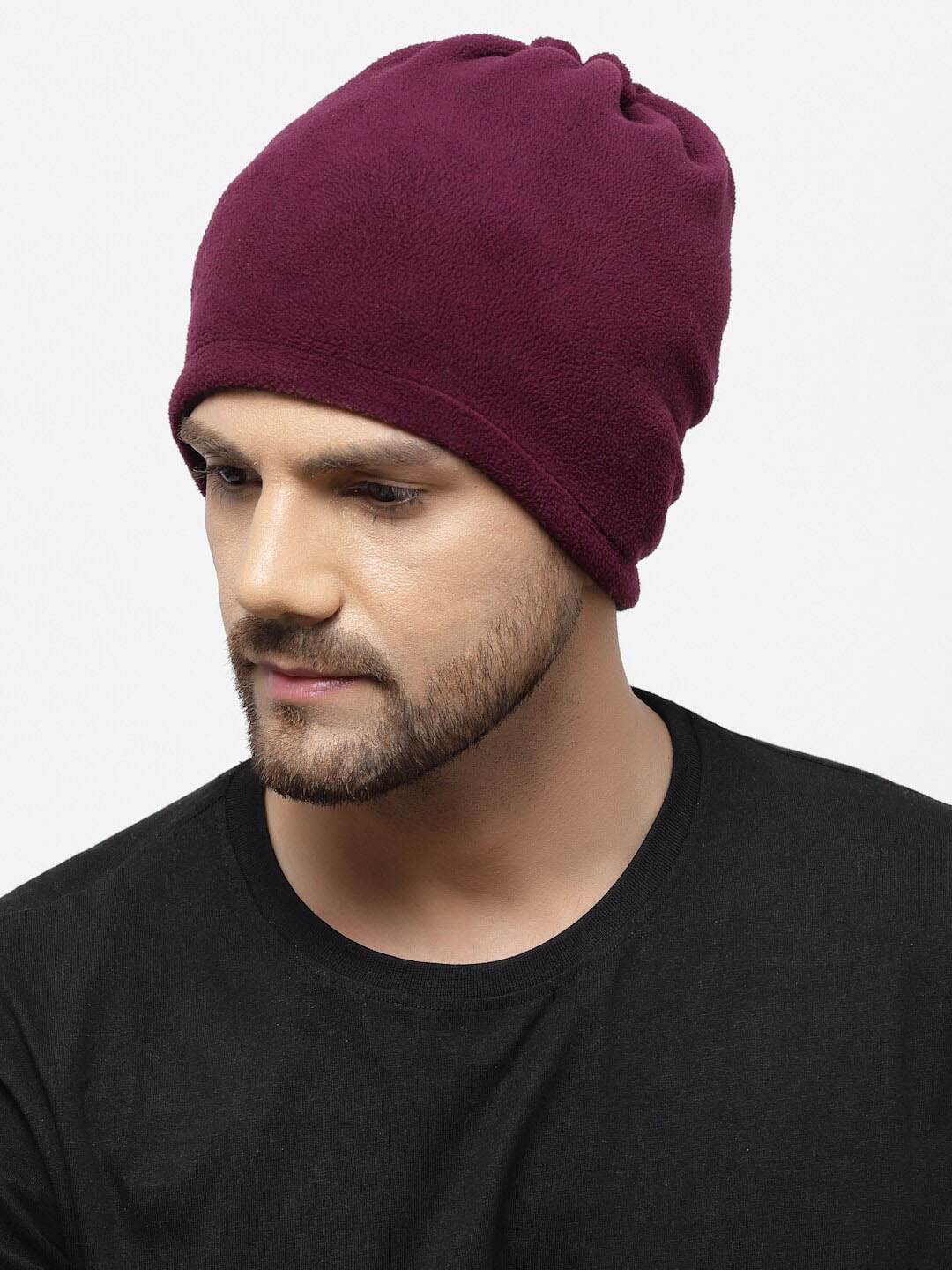 

513 Solid Fleece Reversible Beanie With Neck Warmer & With Face Mask Headband, Purple