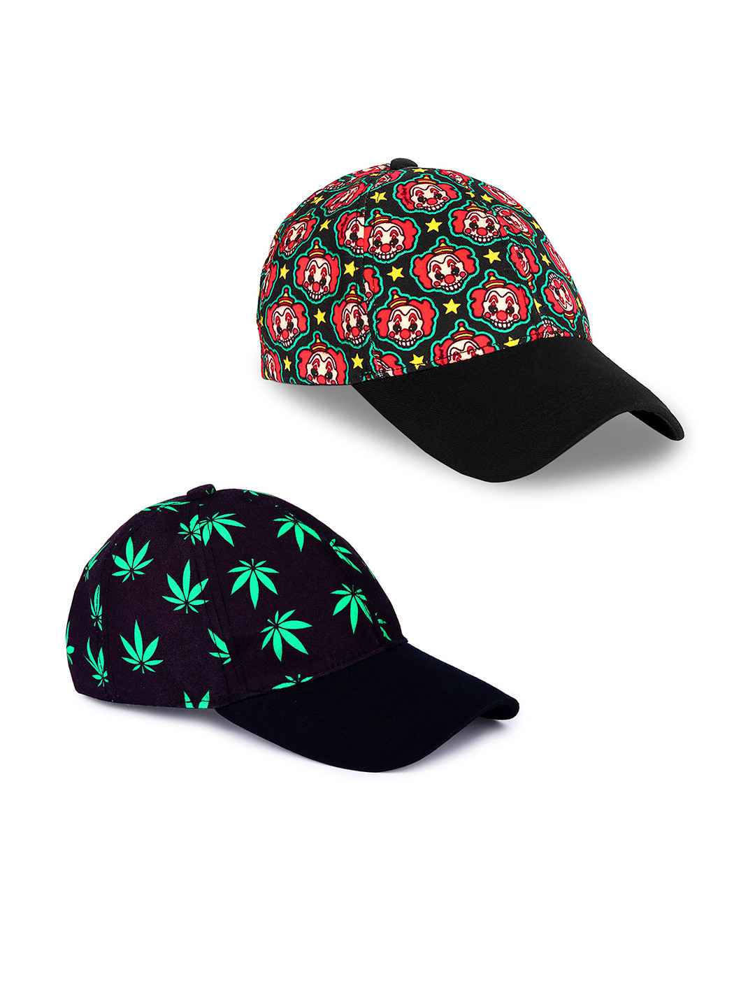 

Knotyy Pack Of 2 Printed Canvas Baseball Caps, Black