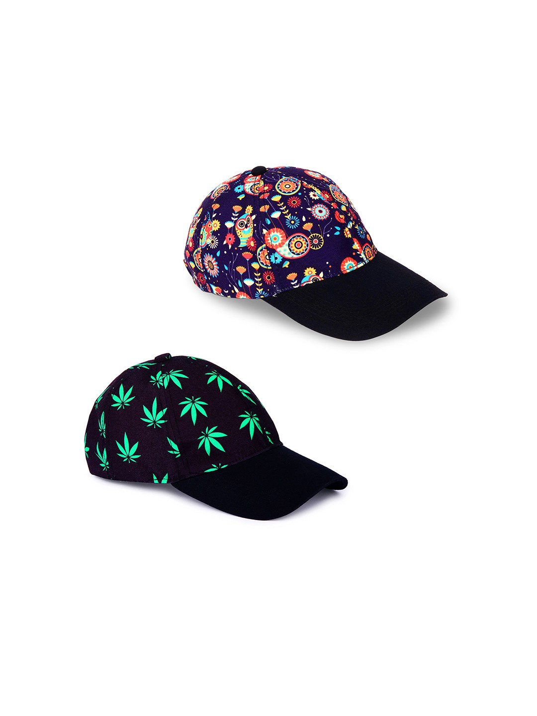 

Knotyy Unisex Set of 2 Printed Snapback Cap, Black