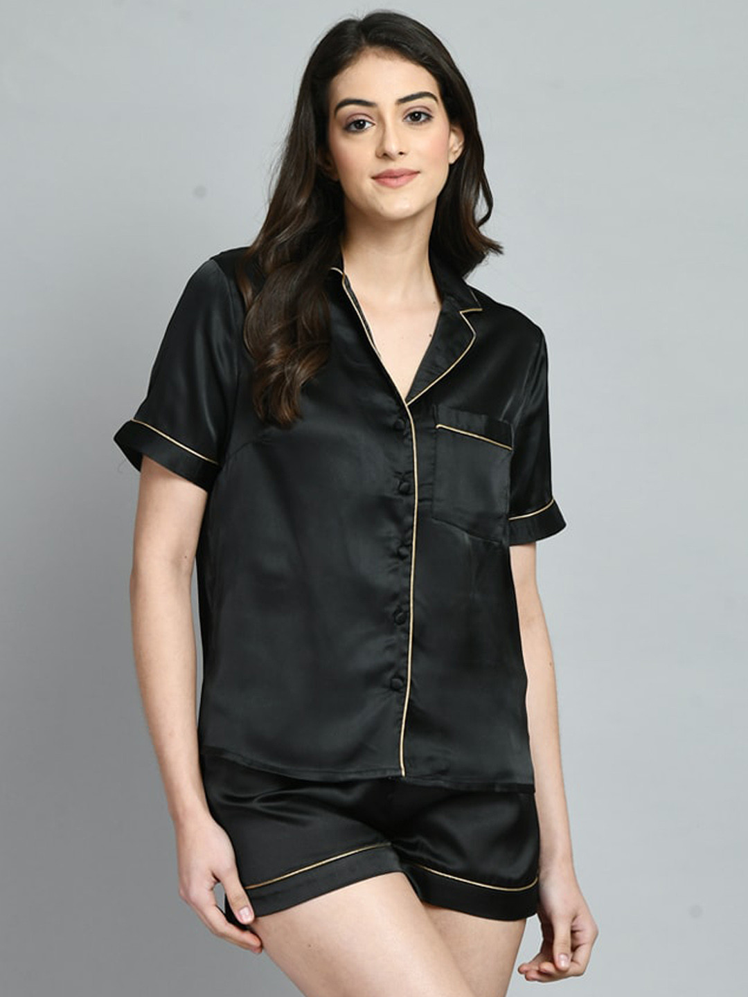 

PRETTY LOVING THING Women Satin Night suit, Black
