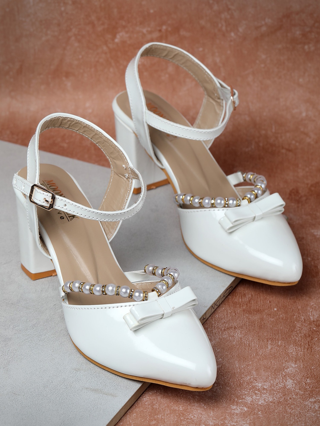 

Moonwalk Embellished Block Heels, White