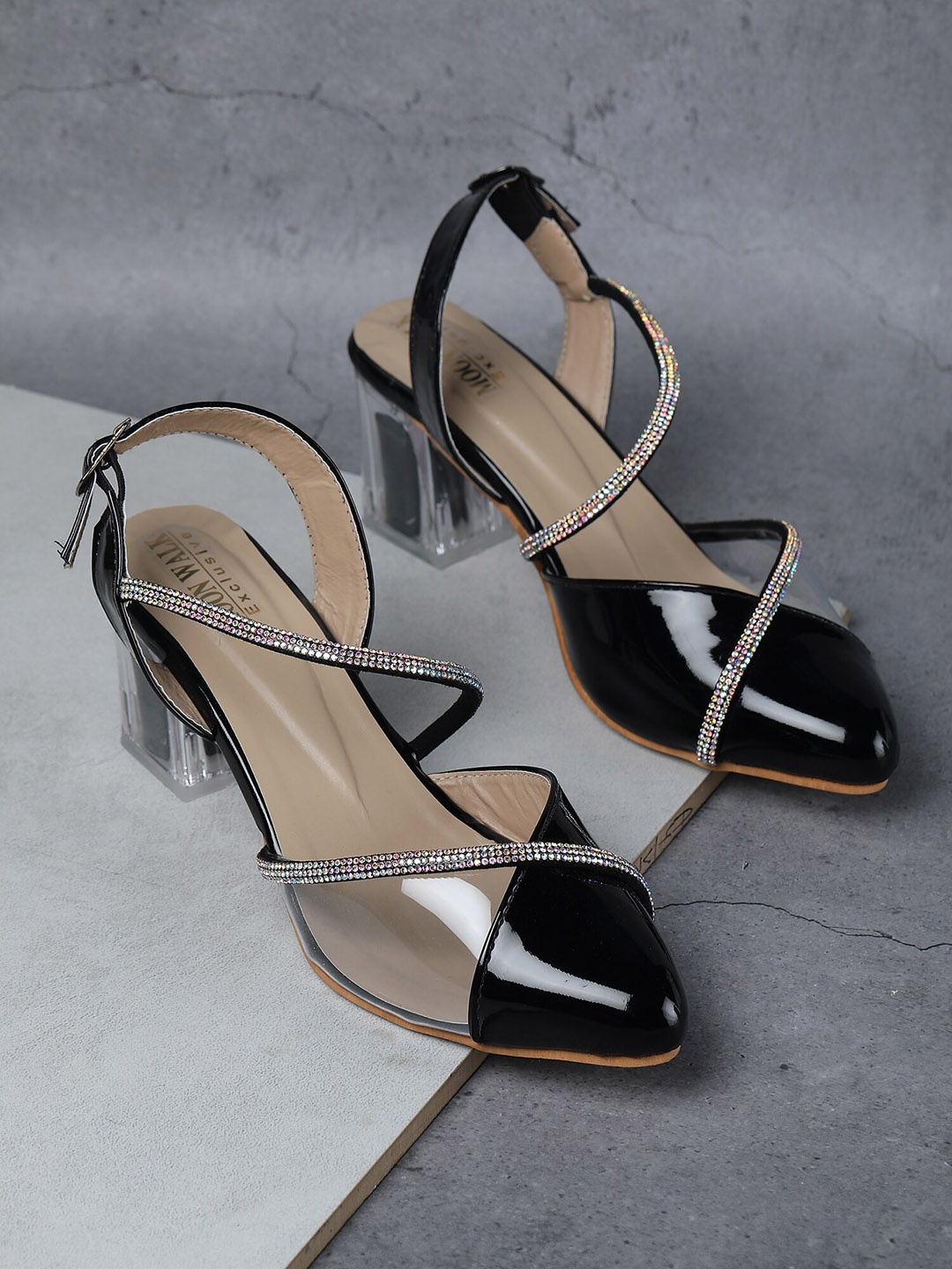 

Moonwalk Embellished Party Block Pumps, Black
