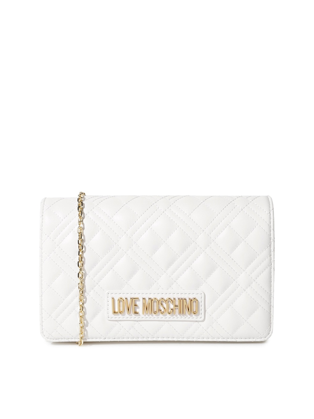 

LOVE MOSCHINO Textured Structured Sling Bag with Quilted, Off white