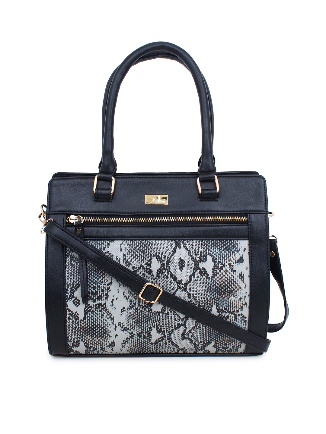 

yelloe Animal Printed Structured Handheld Bag, Black