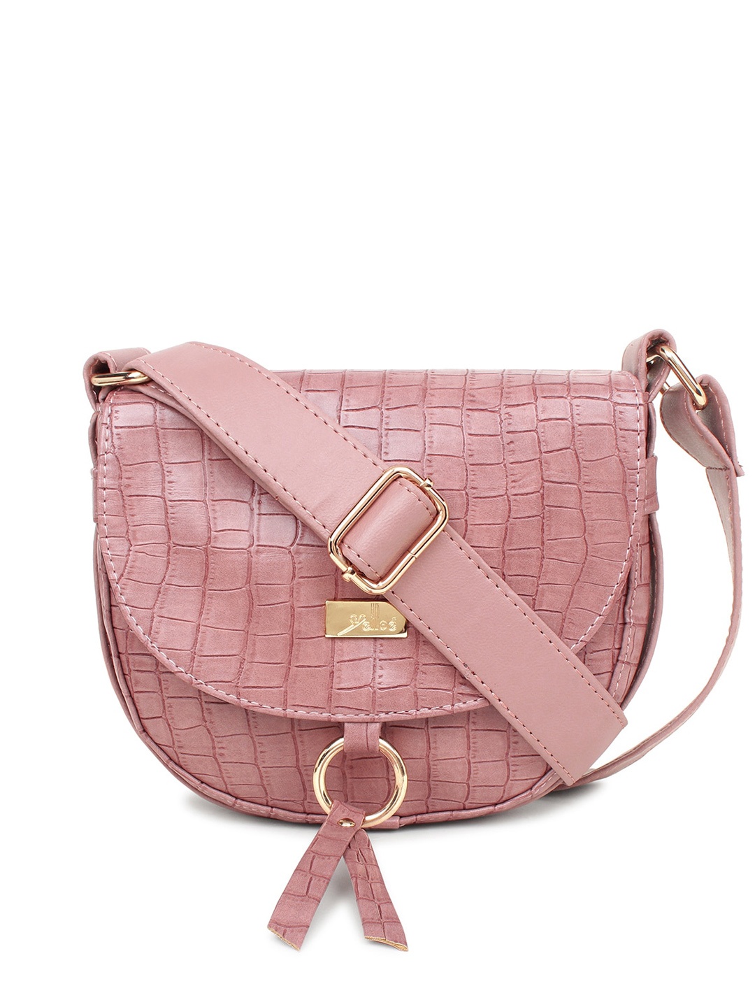 

yelloe Textured Half Moon Sling Bag with Tasselled, Pink