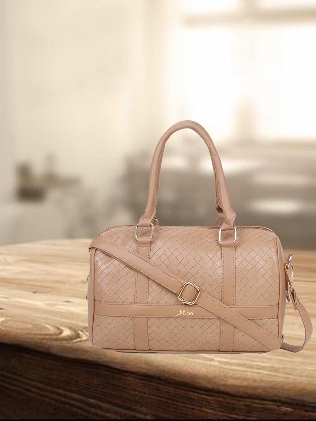 

yelloe Textured Structured Handheld Bag, Beige