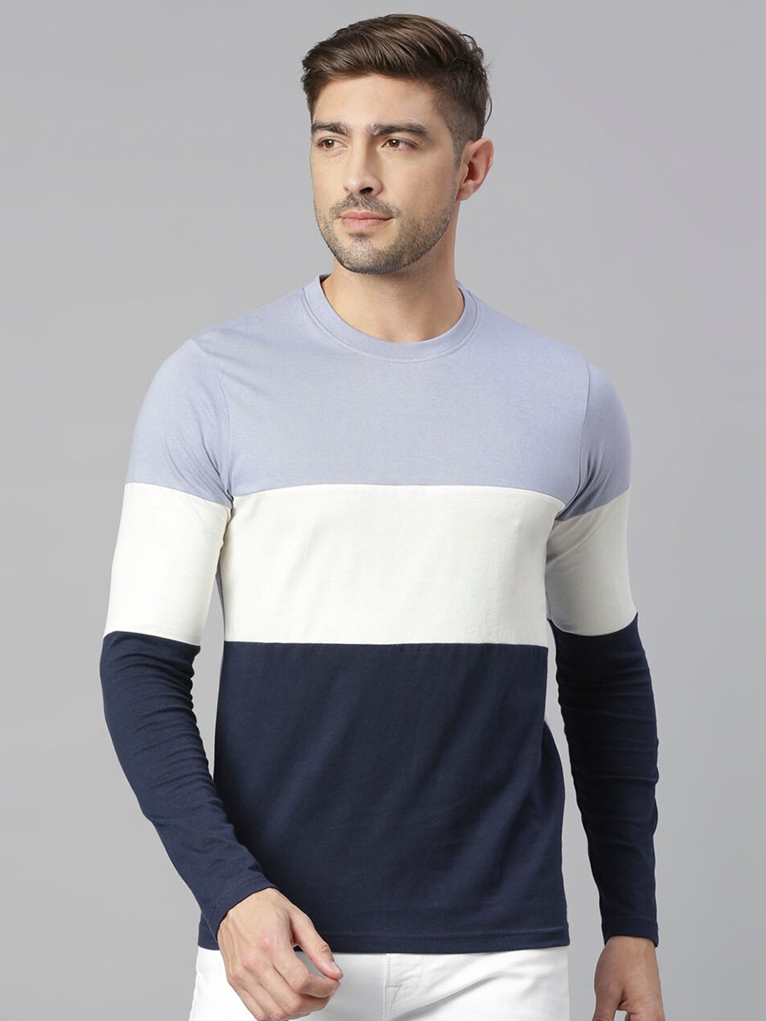 

Dennis Lingo Men Colourblocked Pure Cotton T-shirt, Navy blue