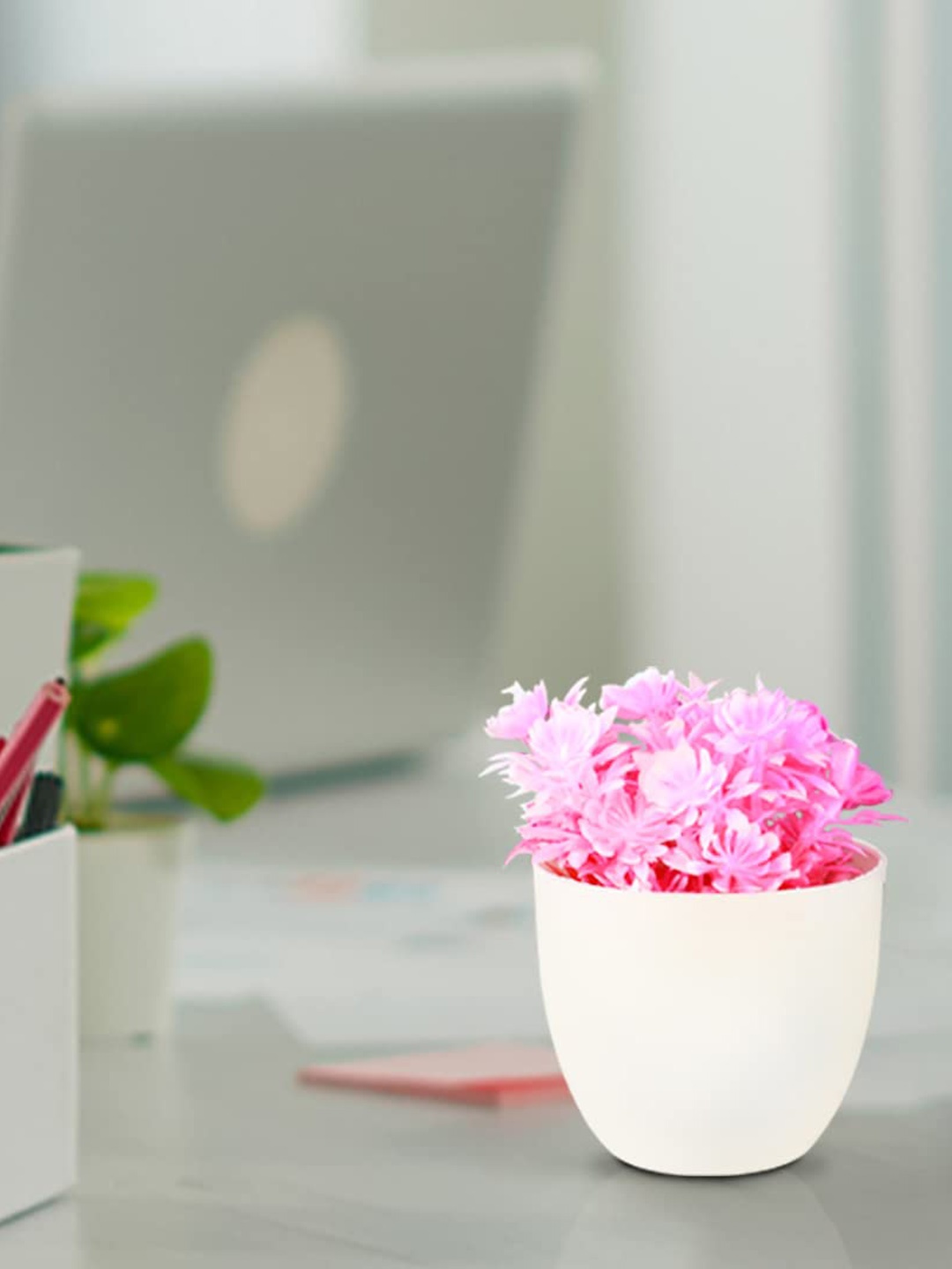 

TRUSTBASKET Pink & White Artificial Mini Shrub With Pot