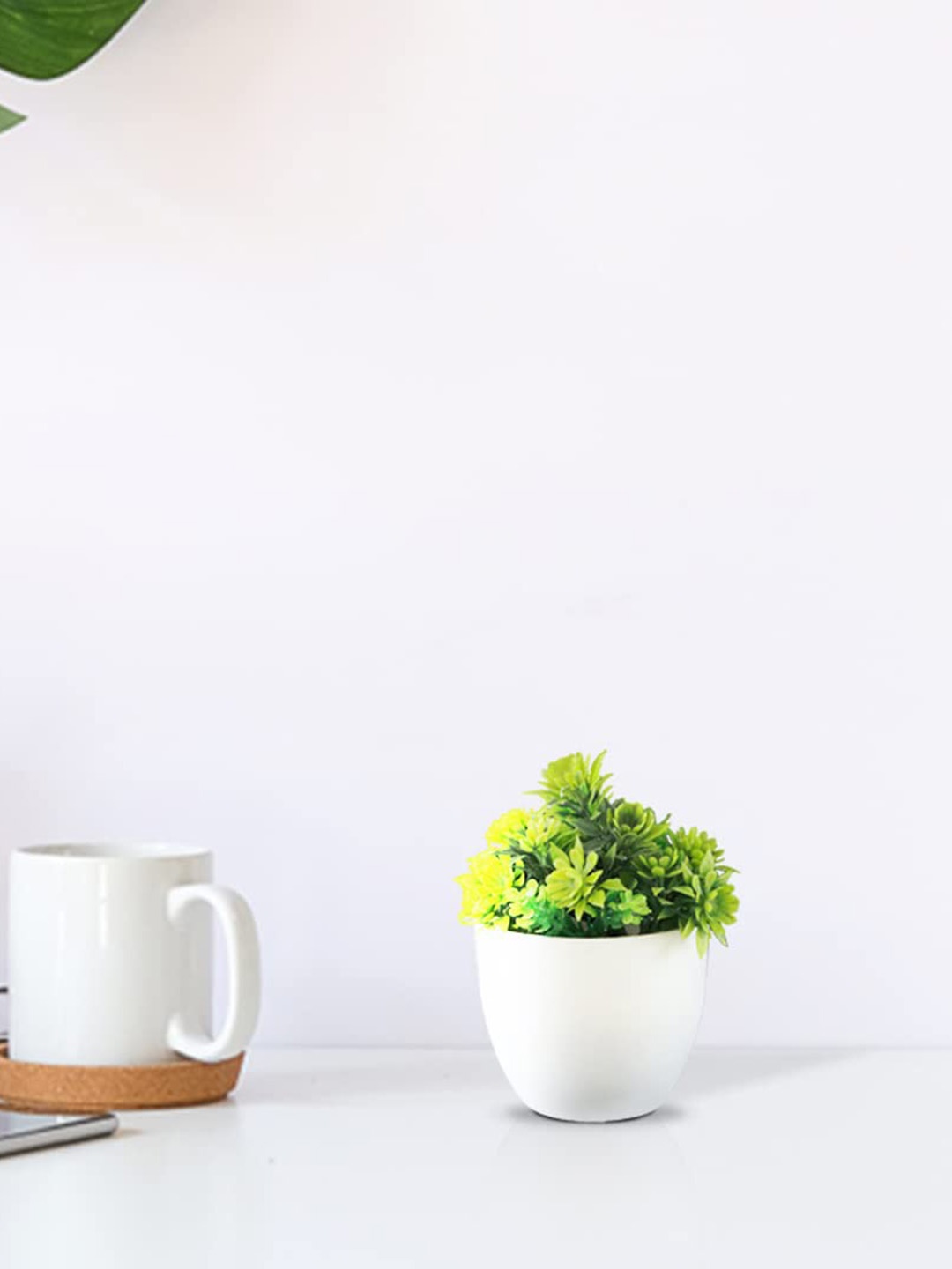 

TRUSTBASKET Green & White Mini Shrub Artificial Plant