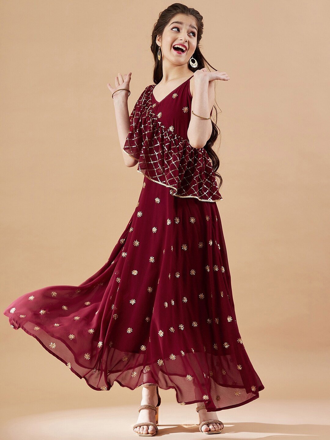 

Cherry & Jerry Floral Georgette Maxi Dress, Maroon