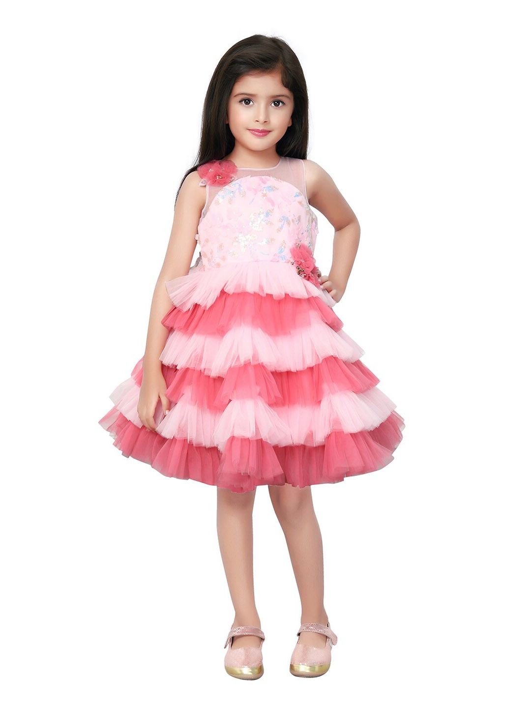 

BETTY Floral Printed Net Dress, Pink