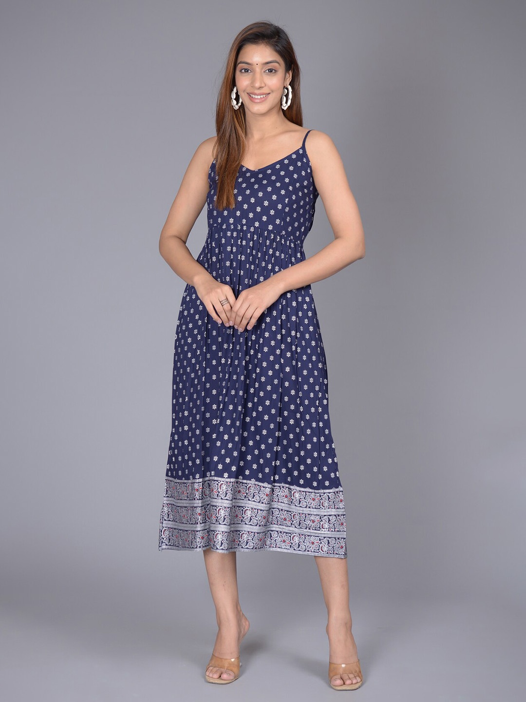 

FABISTA Ethnic Motifs Midi Dress, Blue
