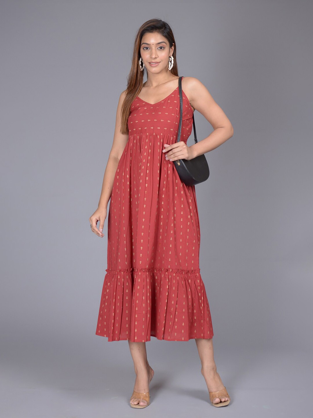 

FABISTA Ethnic Motifs Midi Dress, Maroon
