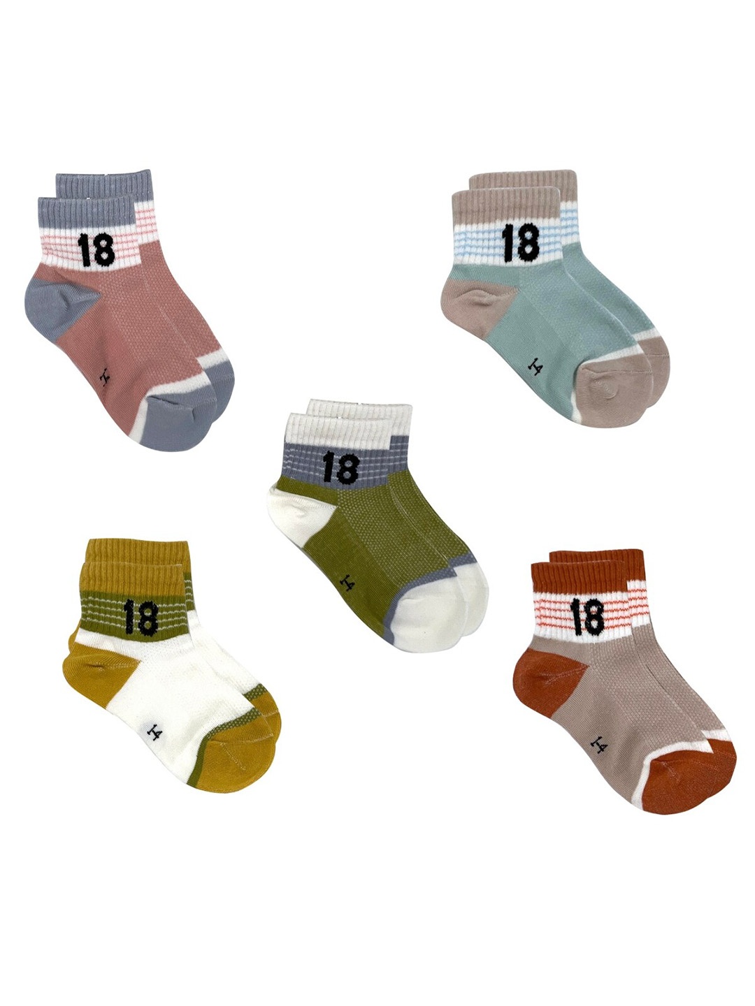 

YOUSTYLO Kids Pack Of 5 Patterned Ankle Length Socks, Brown