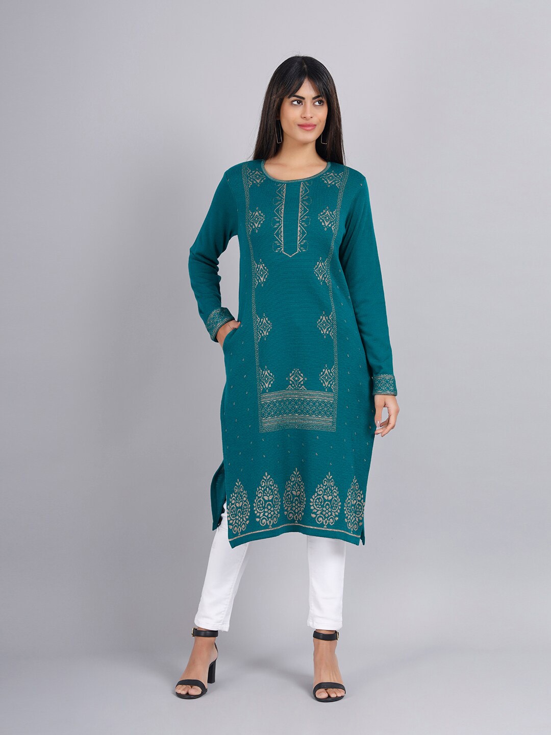 

KEIKO Women Green Ethnic Motifs Printed Round Neck Acrylic Kurta