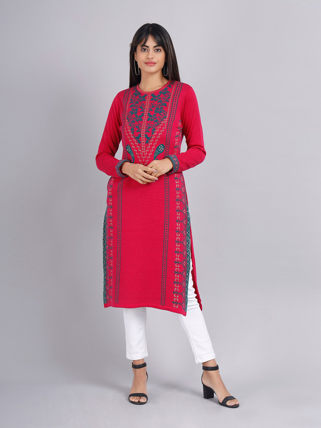 

KEIKO Women Acrylic Ethnic Motifs Printed Jacquard Kurta, Pink