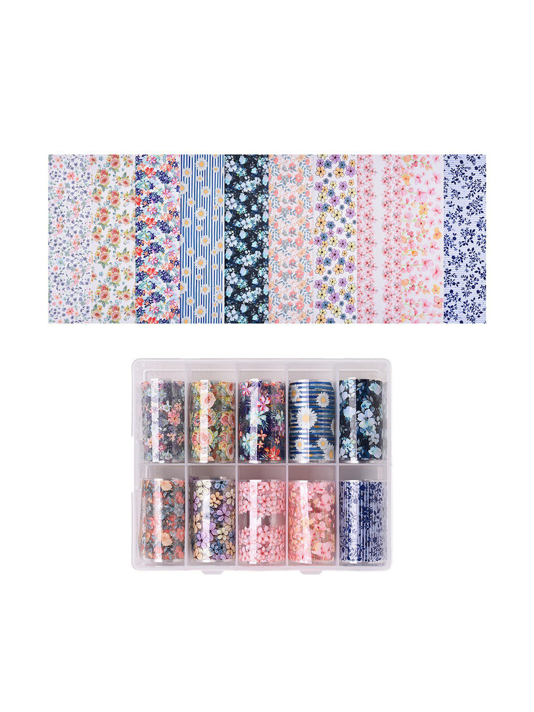 

S.A.V.I. Set Of 10 Rolls Flowers Pattern DIY Nail Foil Transfer Sticker, Multi