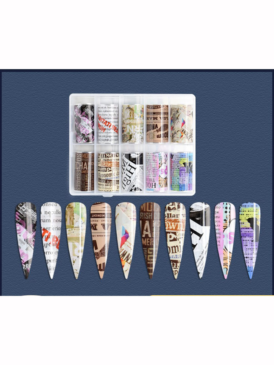 

S.A.V.I. Set Of 10 Rolls Newspaper Magazine Pattern Laser Nail Foil, Brown
