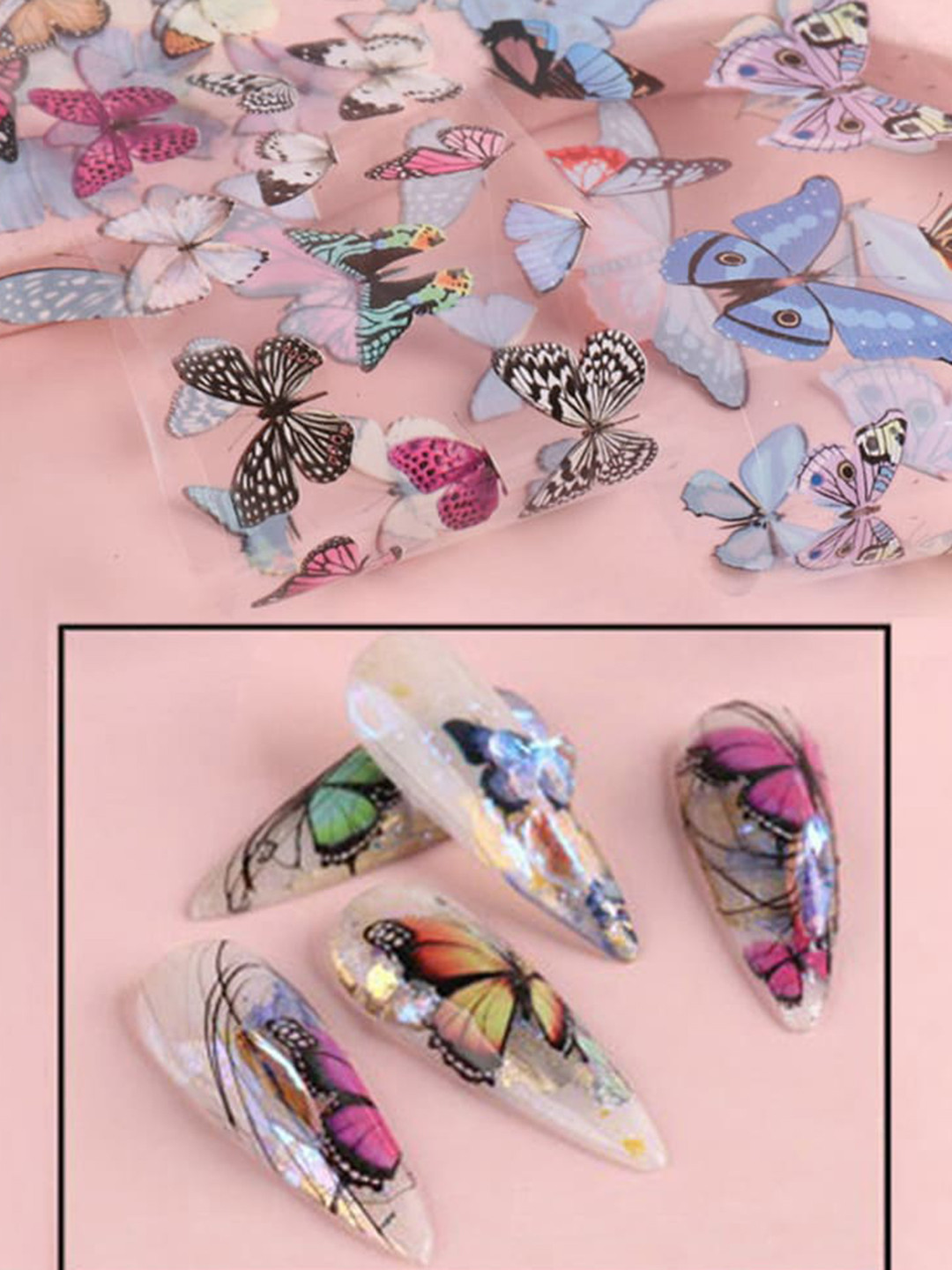 

S.A.V.I. Set Of 10 Butterfly Nail Foil Transfer Sticker DIY Nail Art, Pink
