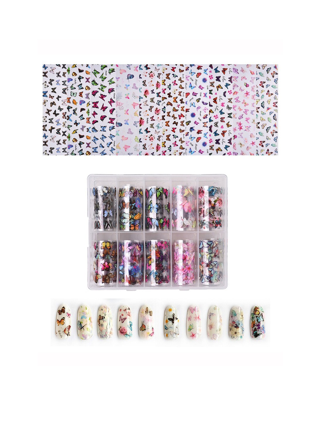 

S.A.V.I. Set Of 10 Rolls Nail Foil Butterflies Print Pattern Nail Art, Pink