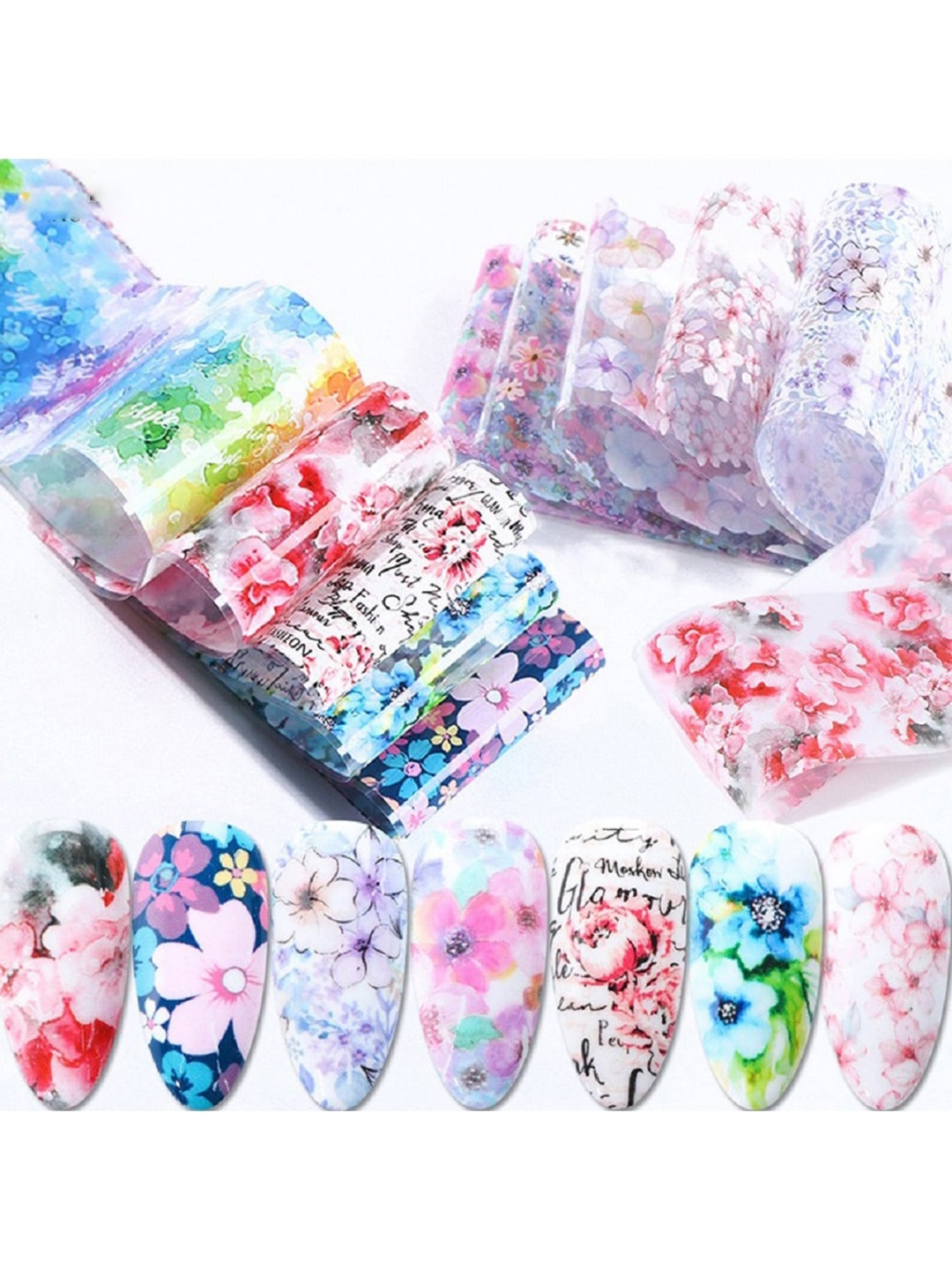 

S.A.V.I.Set Of 10 Flower Series Nail Foil Transfer DIY Decoration Manicure, Multi