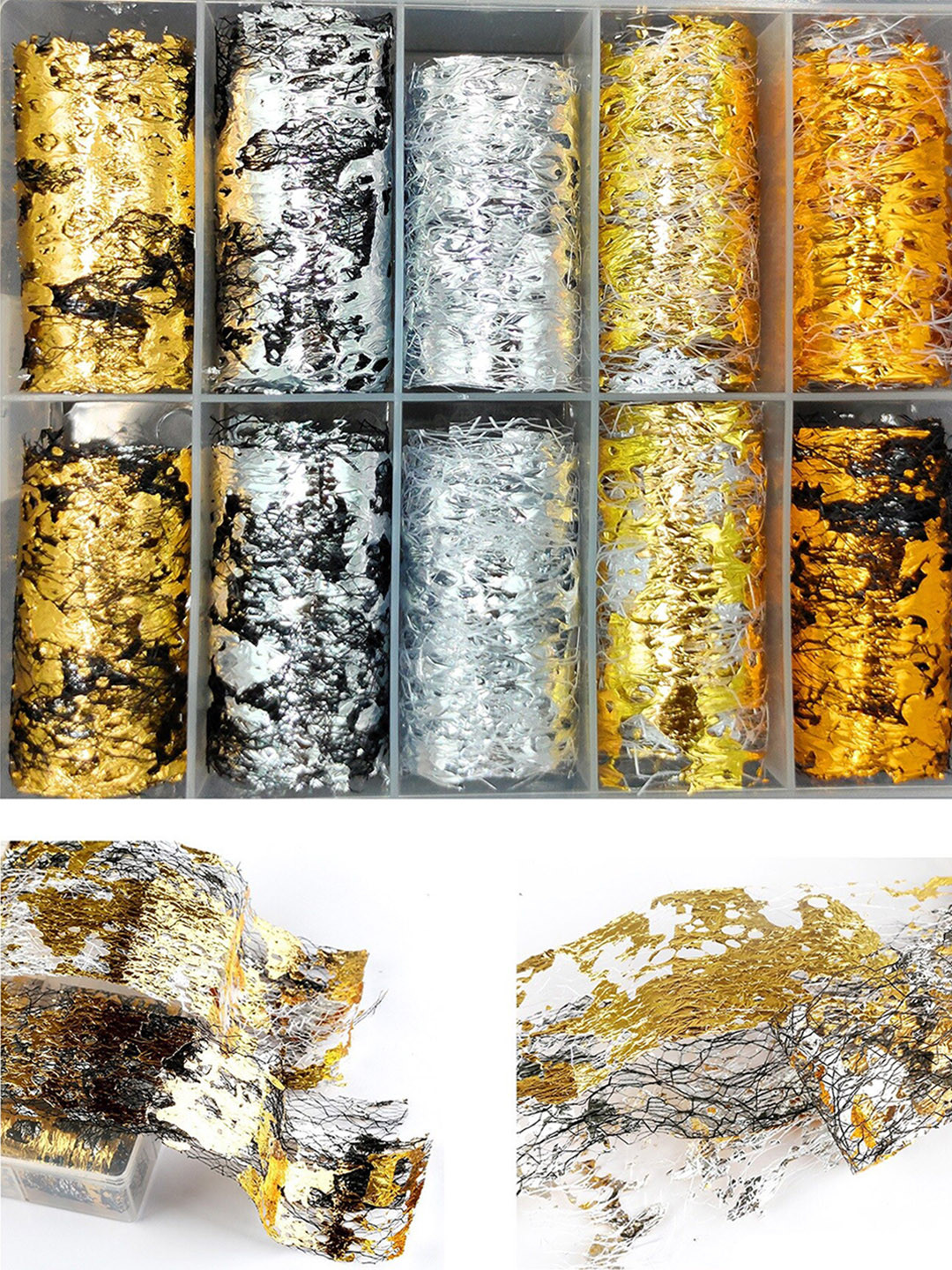 

S.A.V.I. DIY Nail Foil Transfer Wire Mesh Stickers - 10 Rolls, Gold