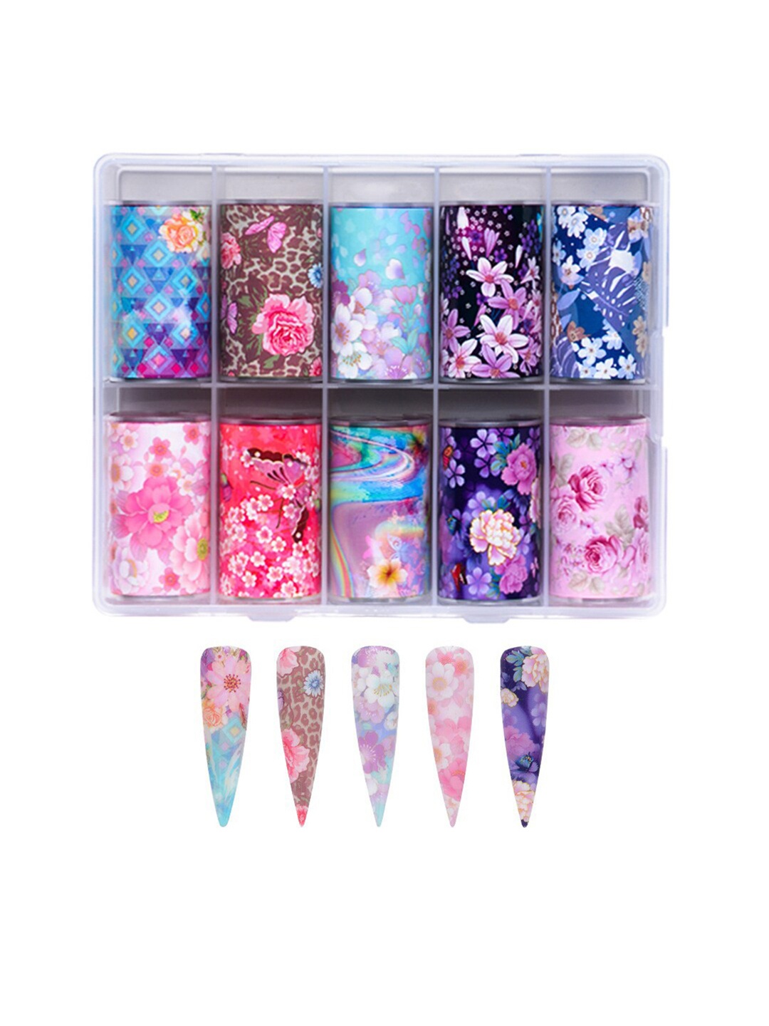 

S.A.V.I. DIY Nail Foil Transfer Floral Stickers - 10 Rolls, Multi