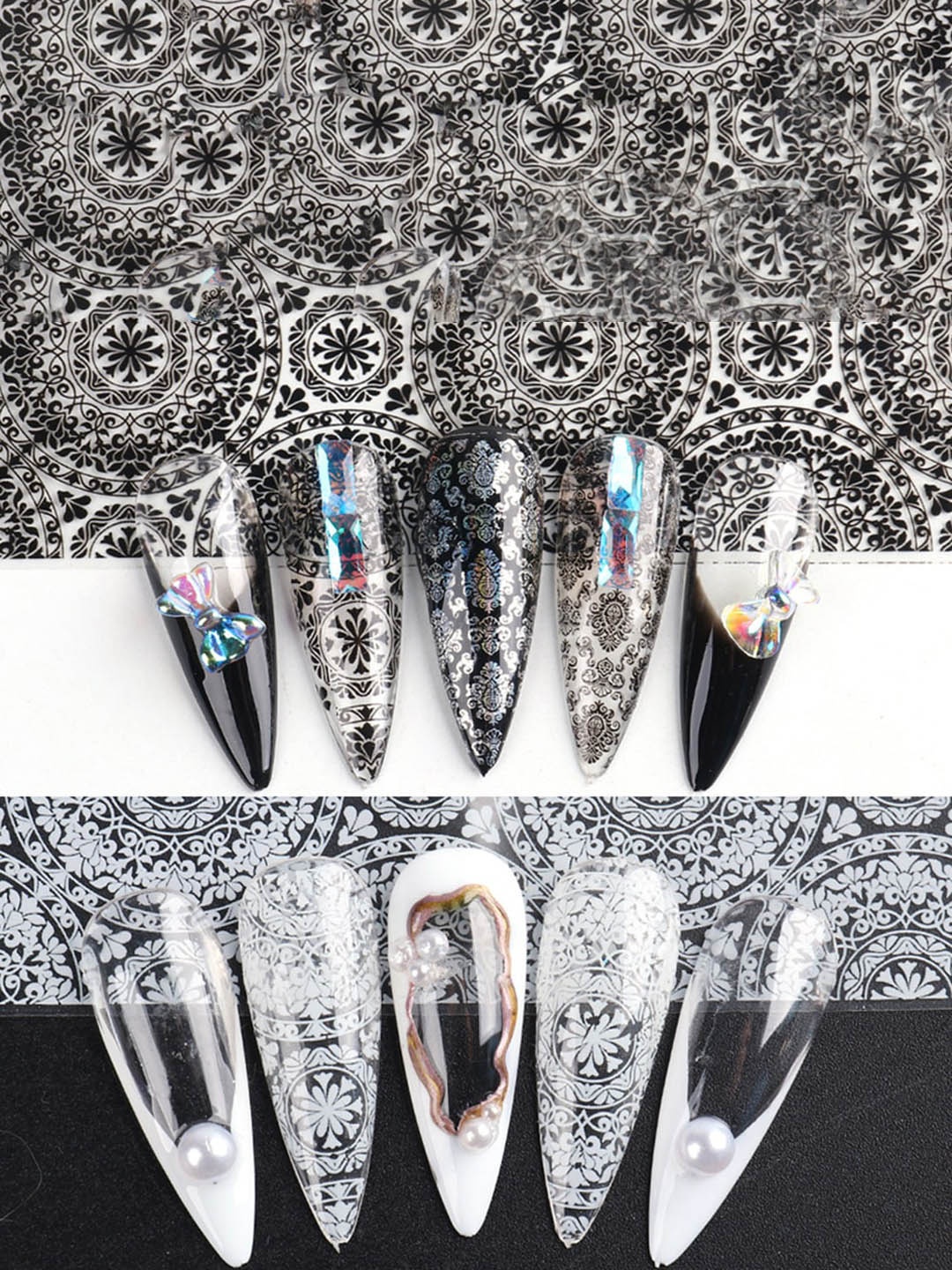 

S.A.V.I. Set of 10 Sheets Retro Lace Series DIY Transfer Sticker Nail Foil, Multi