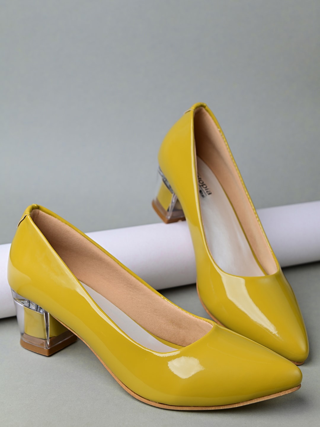 

Shoetopia Synthetic Block Pumps, Yellow