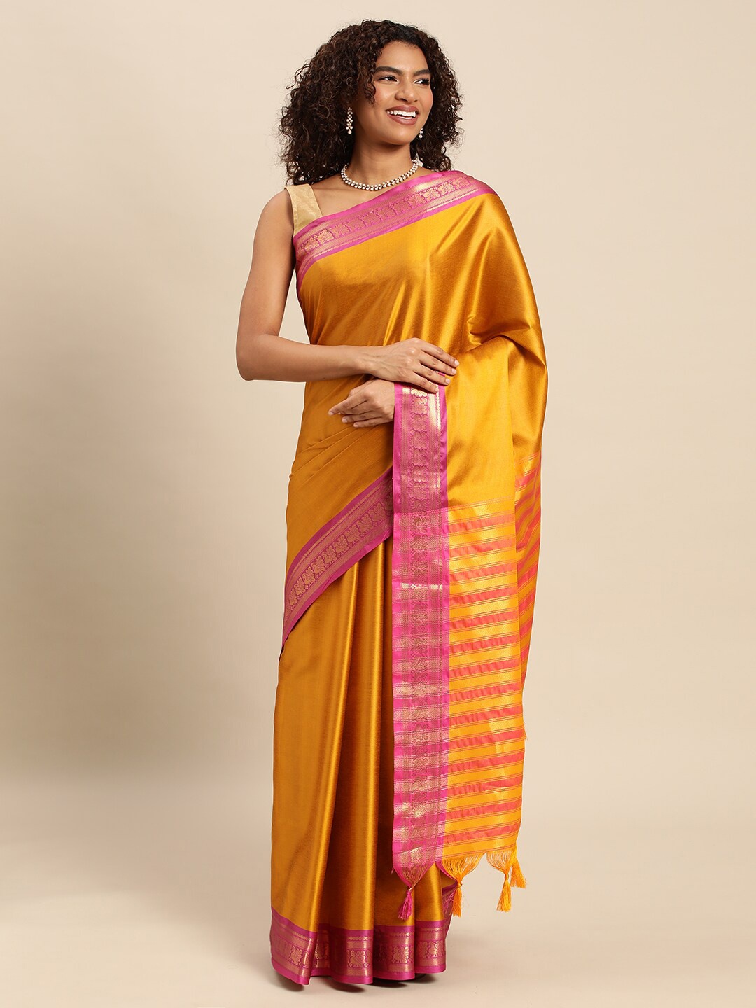 

M M Venture Zari Saree, Yellow