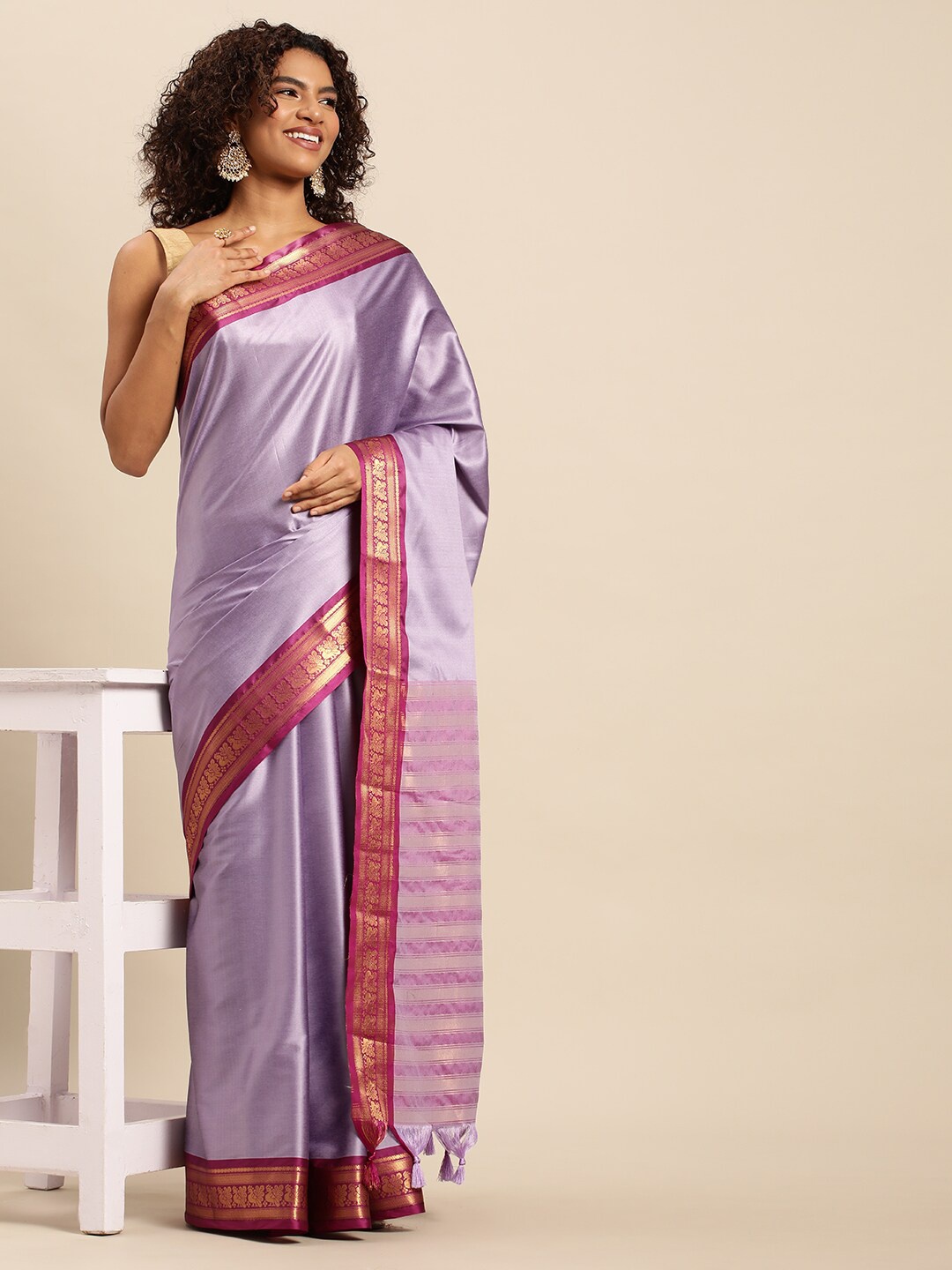 

M M Venture Zari Silk Cotton Saree, Lavender