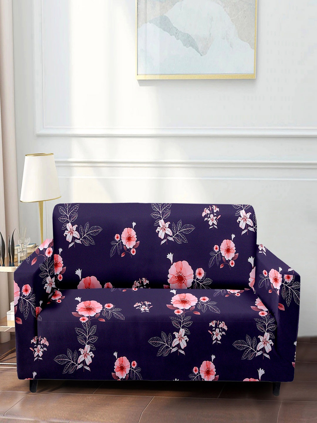 

Cortina Navy Blue & Pink Floral Printed 2-Seater Sofa Covers