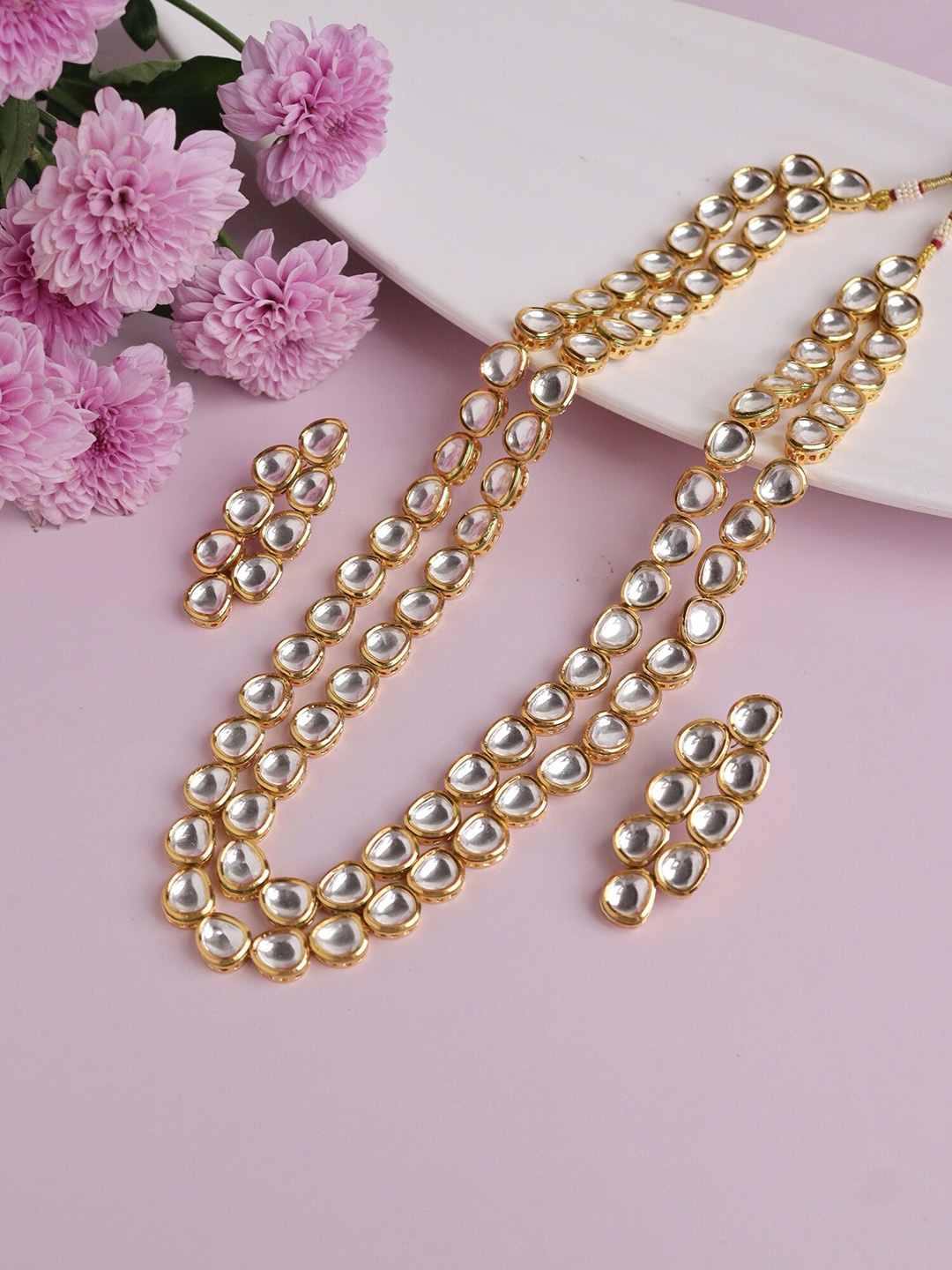 

CURIO COTTAGE Gold-Plated Kundan-Studded Dual Layer Jewellery Set