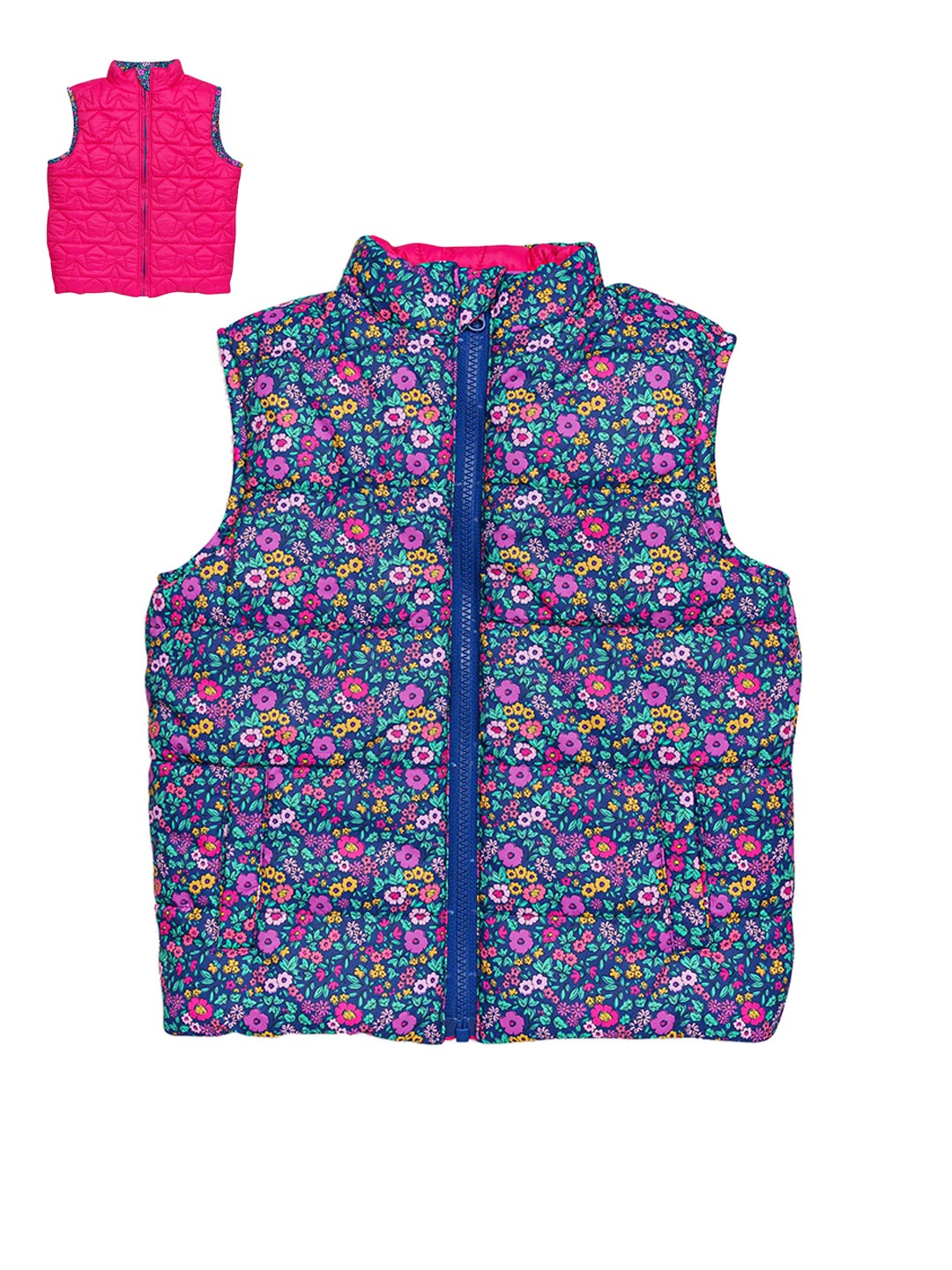 

H By Hamleys Girls Floral Reversible Quilted Jacket, Pink