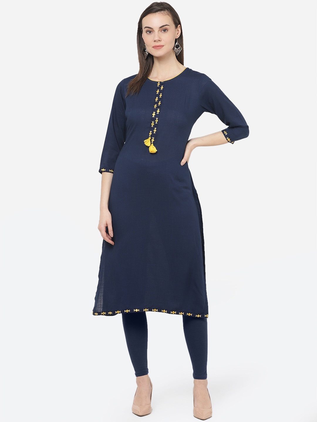 

aayusika Women Thread Work Indigo Regular Kurta, Navy blue