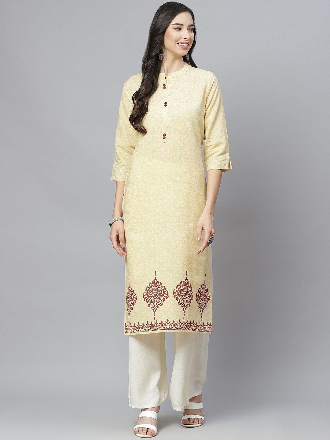 

aayusika Women Ethnic Motifs Printed Cotton Kurta, Yellow