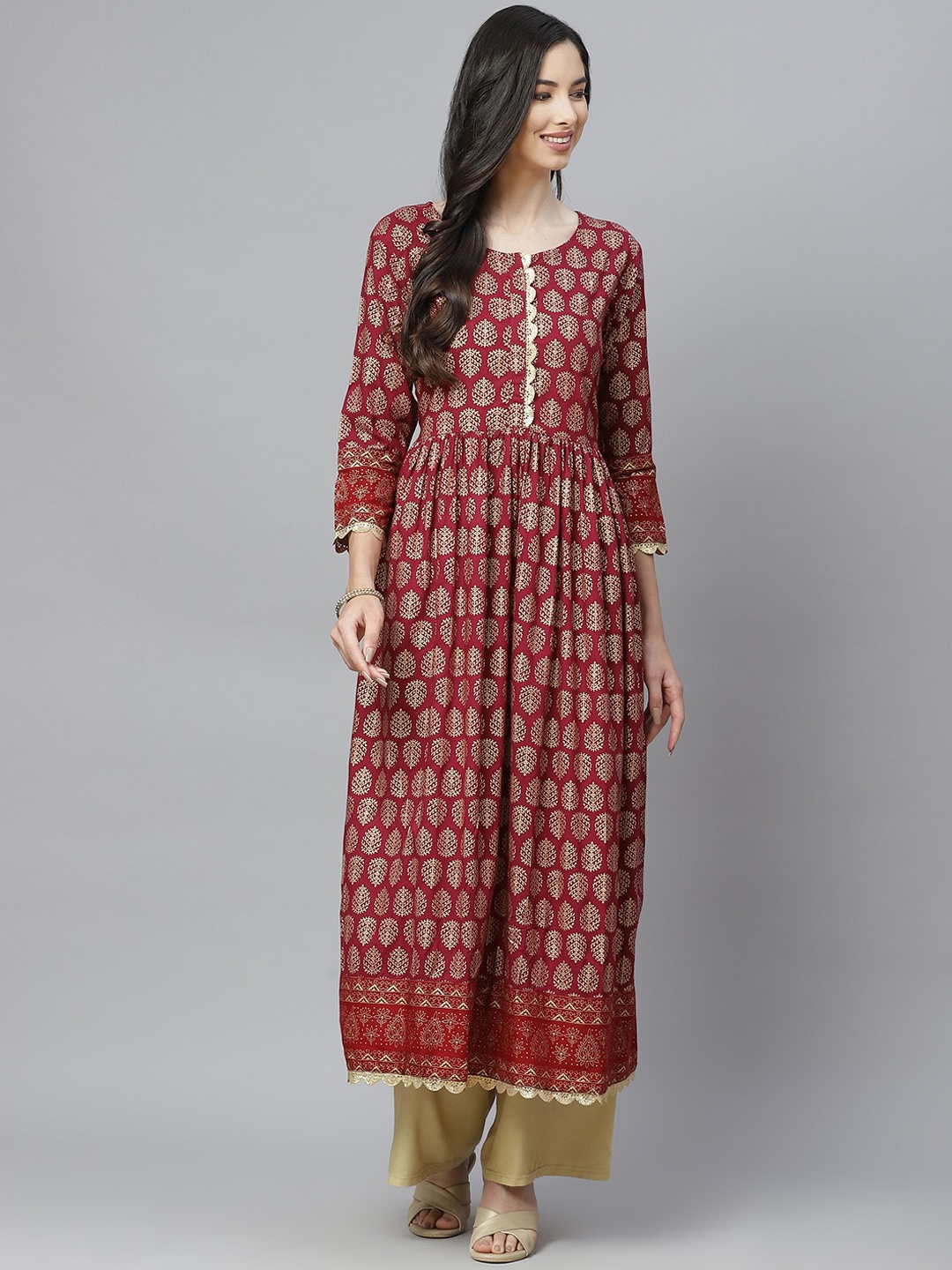 

aayusika Women Ethnic Motifs Printed Anarkali Kurta, Maroon