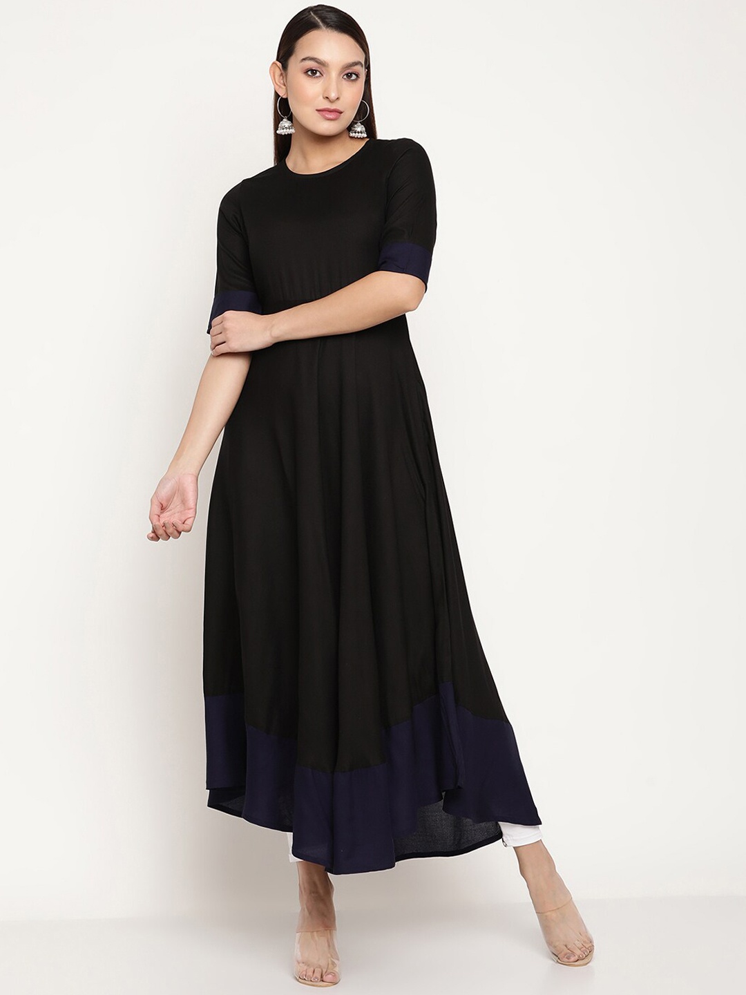 

aayusika Anarkali Ankle Length Empire Flared Kurta, Black