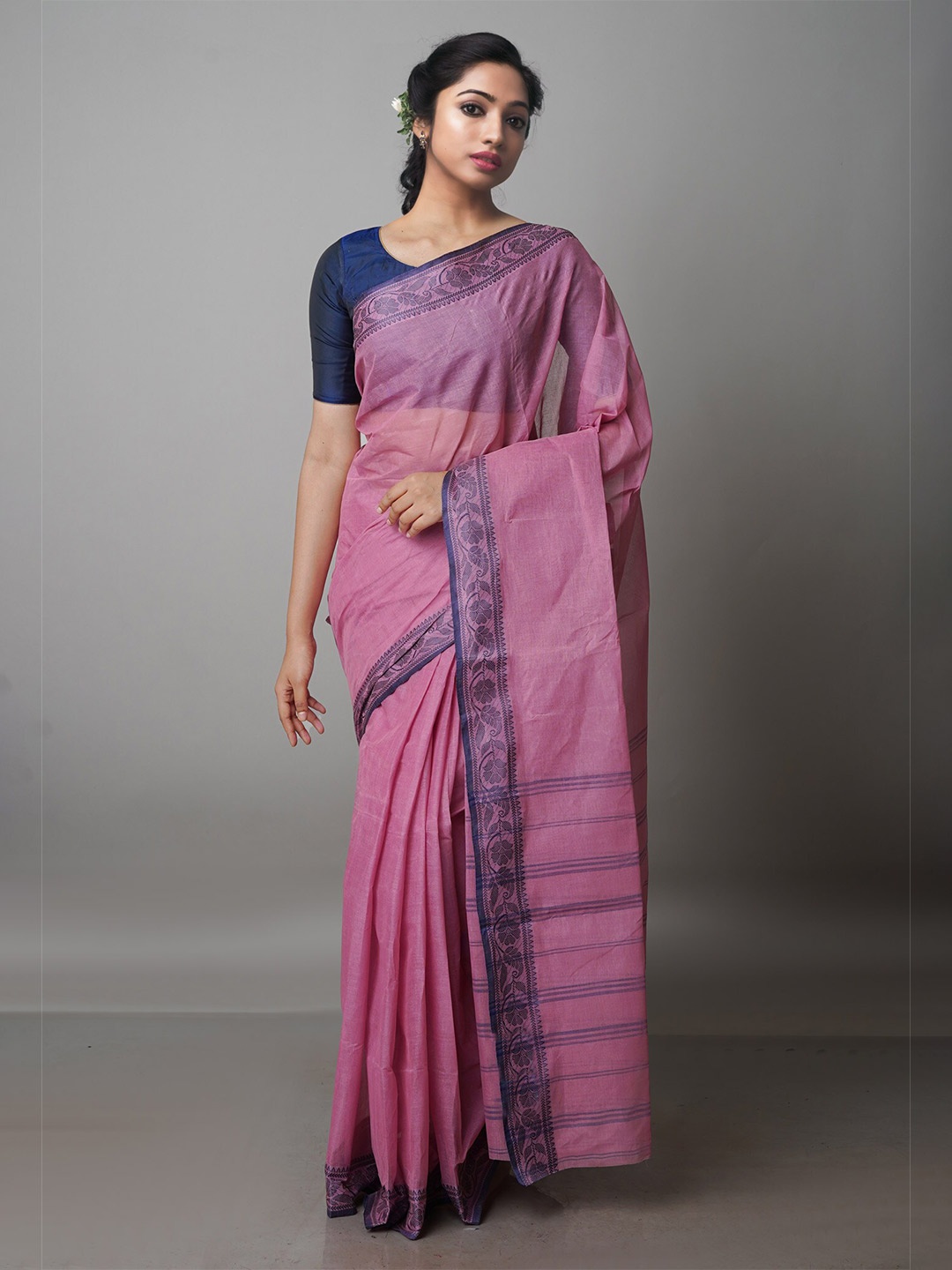 

Unnati Silks Zari Pure Cotton Taant Saree, Pink