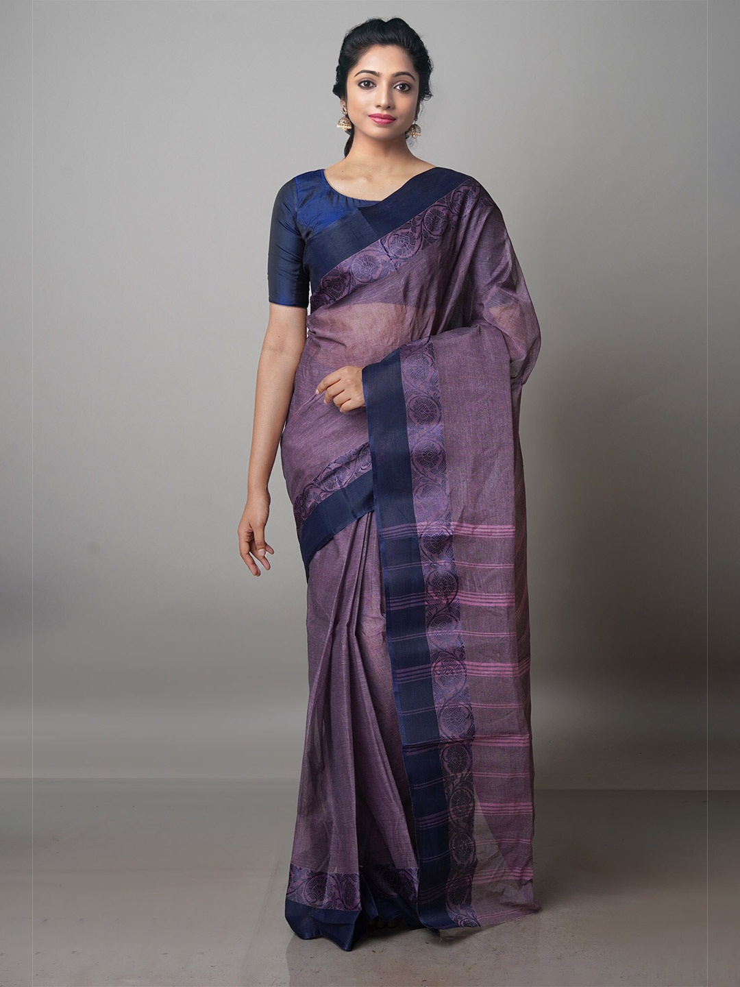 

Unnati Silks Zari Pure Cotton Handloom Taant Saree, Mauve