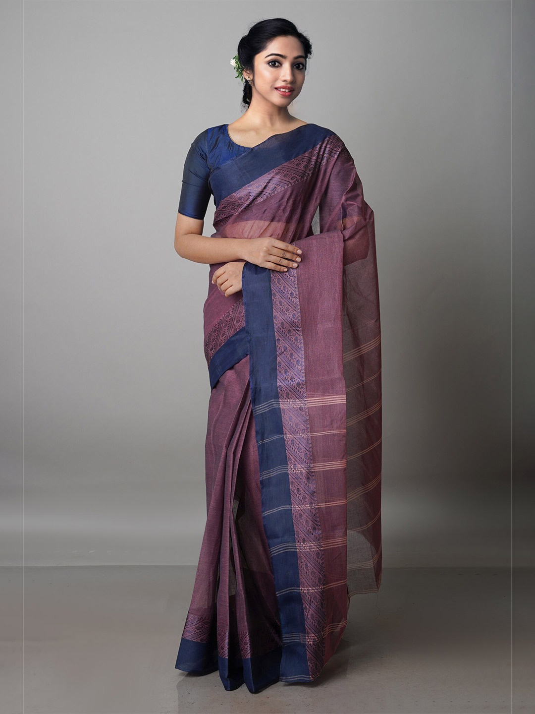 

Unnati Silks Pure Cotton Taant Saree, Pink